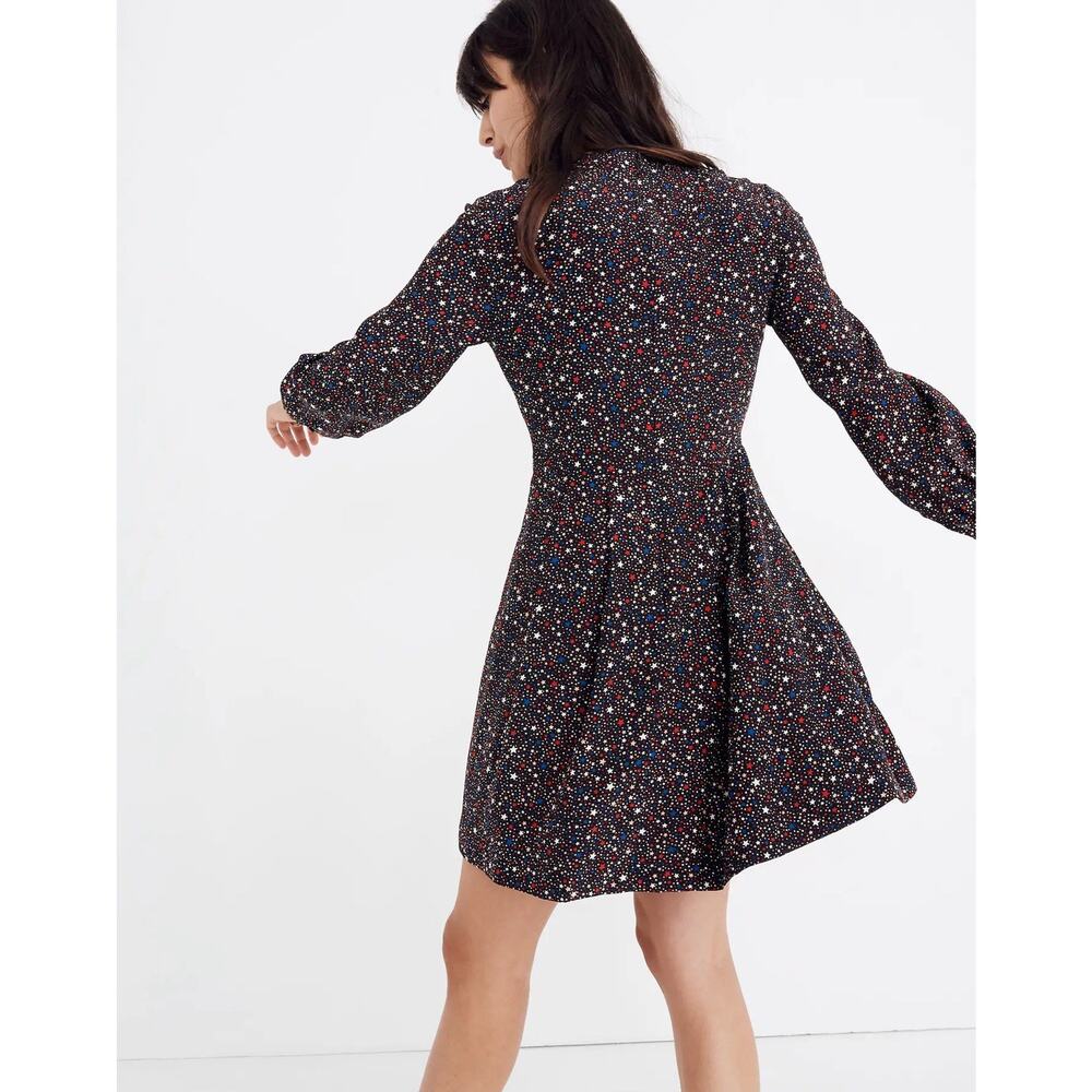 Madewell Balsam Tie Neck Silk Dress 0 Starry Night Mini Long Sleeve XS - Picture 4 of 11